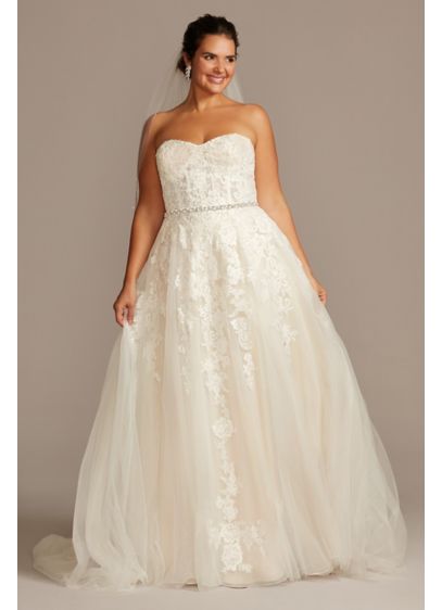 Sheer Lace and Tulle Plus  Size  Wedding  Dress  David s Bridal 