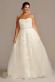 David's Bridal Collection Sheer Lace and Tulle Ball Gown Wedding Dress
