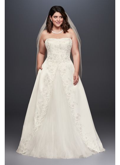 Embroidered Satin  Split Plus  Size  Wedding  Dress  David s  Embroidered Satin  Split Plus  Size  Wedding  Dress  David s
