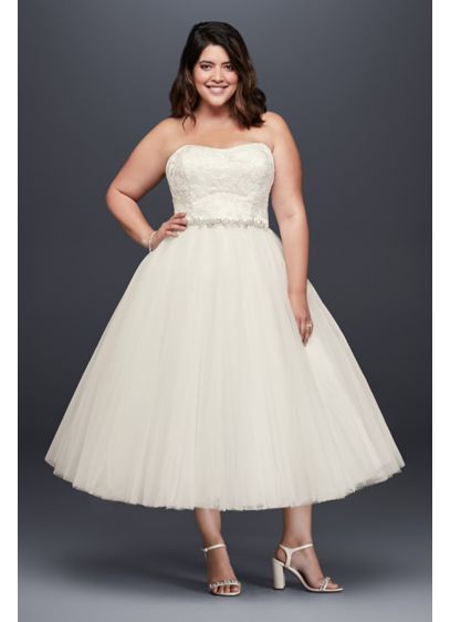 Appliqued Tulle Tea-Length Plus Size Wedding Dress | David's Bridal
