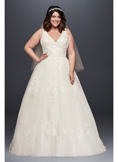 Mikado and Tulle Plus Size Ball Gown Wedding - A dream of a wedding dress! This V-neck