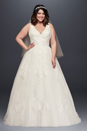 david bridal wedding dresses David's V9454 A-line strapless sweetheart dress/gown beaded sz 8 neck ball gown is topped with beaded lace appliques on the mikado bodice and tulle skirt David's Bridal, The Edit by
