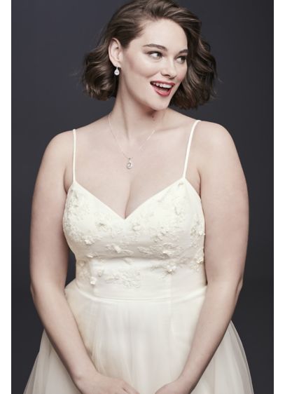 3D Floral Bodice Tulle Plus Size Wedding Dress - A free-spirited take on the traditional ball gown