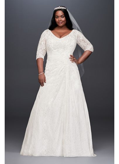 Draped Lace A Line Plus Size Wedding Dress David s Bridal Draped Lace A Line Plus Size Wedding Dress David s Bridal
