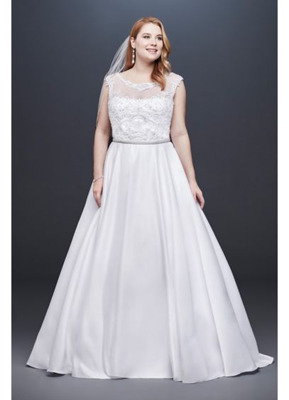  Satin  Cap Sleeve Plus  Size  Ball Gown  Wedding  Dress  David 