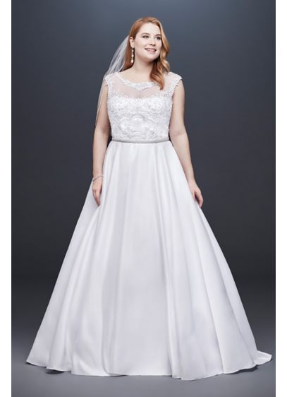 Satin  Cap Sleeve Plus  Size  Ball Gown  Wedding  Dress  David   Satin  Cap Sleeve Plus  Size  Ball Gown  Wedding  Dress  David