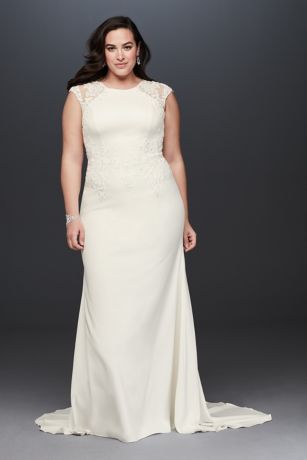 cap sleeve crepe sheath wedding dress