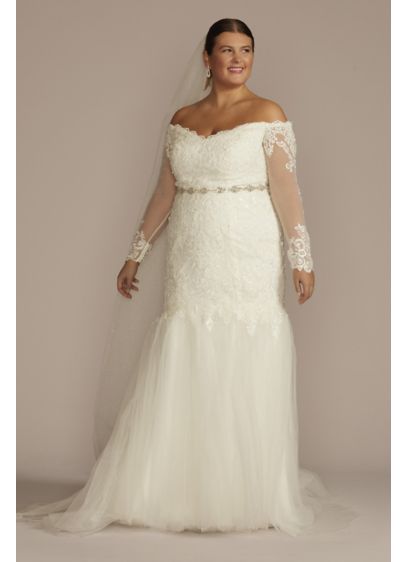 Women's Long Lace Off Shoulder Wedding Dress for Bride Empire Bridal Gowns Dress 
