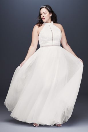 illusion neckline wedding dress plus size