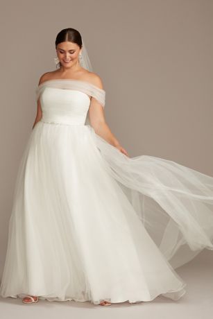 Off Shoulder Pleated Tulle Plus Size 