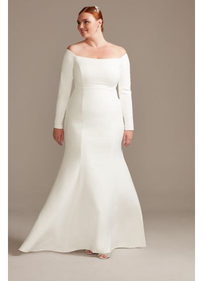Off Shoulder Button Back Plus Size Wedding Dress David S Bridal