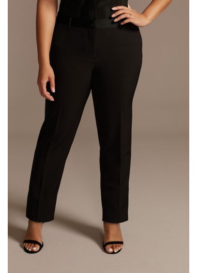 Satin Waistband Fitted Plus Size Suit Pants - A satin waistband adds a little luster to