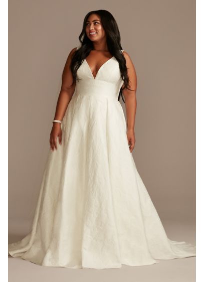 Floral Jacquard V-Neck Plus Size Wedding Dress - Perfect for the bride looking for an updated