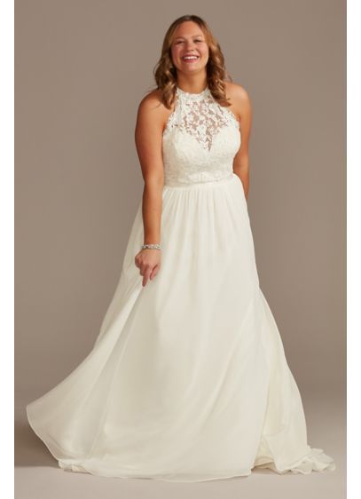 High Neck Illusion Chiffon Plus Size Wedding Dress - This high-neck wedding dress is the picture of