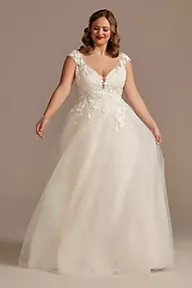 DB Studio Appliqued Cap Sleeve Tulle Ball Gown Wedding Dress