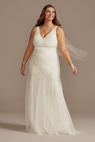 plus size white beaded dress