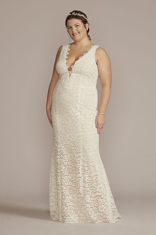 DB Studio Allover Lace Tank Wedding Gown with V-Back Detail