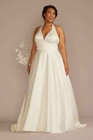 Picture of Plunging Halter Satin A-Line Wedding Dress