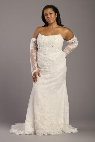 Beaded Lace Mermaid Gown, Removable Sleeves
