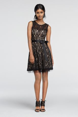 black lace a line dress