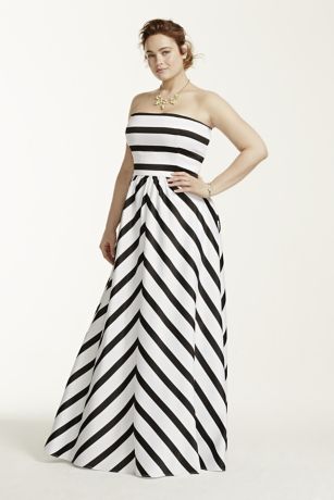 black and white striped ball gown