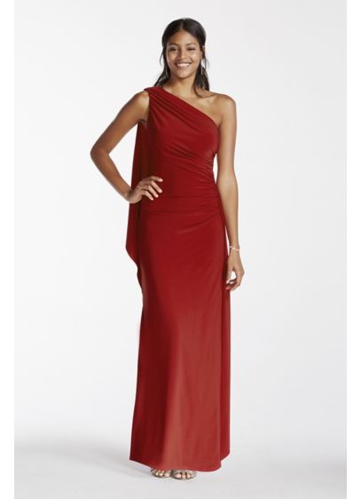 One Shoulder Jersey Sheath Dress with Draping David s Bridal One Shoulder Jersey Sheath Dress with Draping David s Bridal