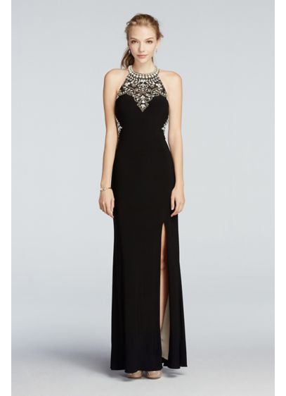 Beaded High Neck Cut Out Jersey Prom Dress David s Bridal Beaded High Neck Cut Out Jersey Prom Dress David s Bridal
