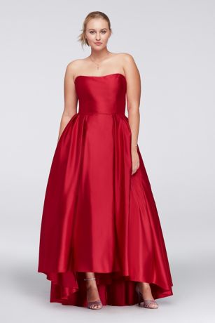 betsy and adam red satin ball gown