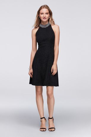 high neck halter cocktail dress