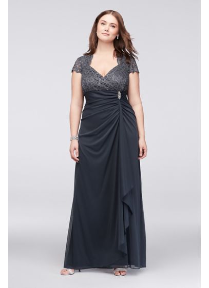 Gathered Jersey Plus Size Dress With Lace Bodice David S Bridal