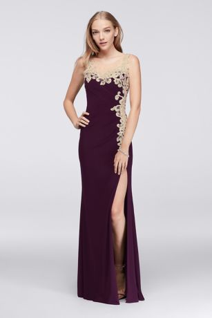 metallic lace applique gown