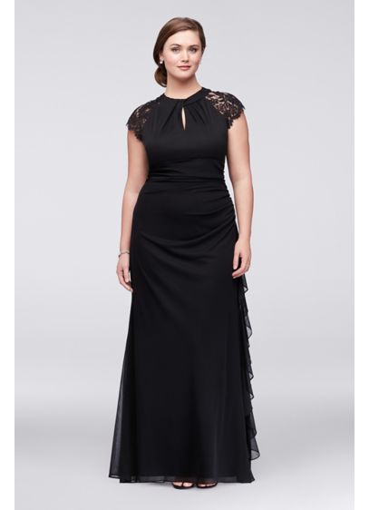 Lace-Back Cap Sleeve Plus Size Dress with Ruffle | David's Bridal
