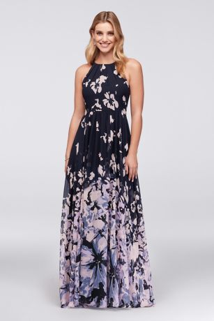 betsy and adam floral chiffon gown