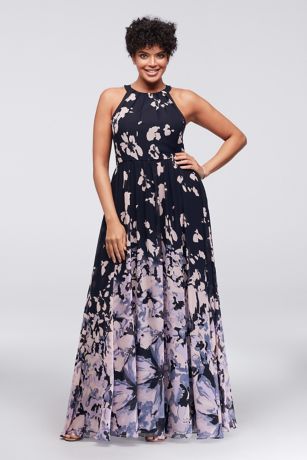 betsy and adam floral chiffon gown