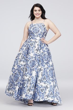 blue and white plus size dress