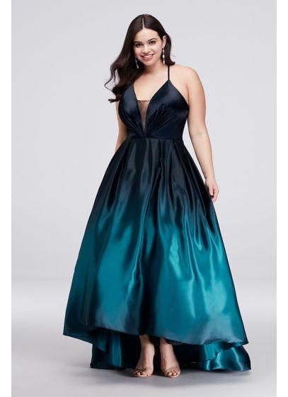 Strappy Satin Ombre  High Low Plus  Size  Ball Gown  David s 
