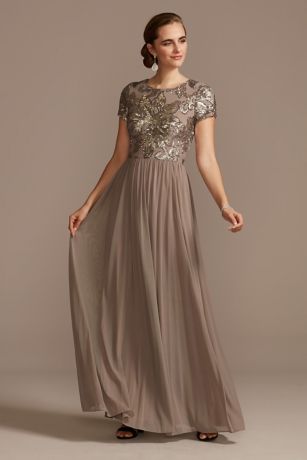 betsy and adam long sleeve sequin gown