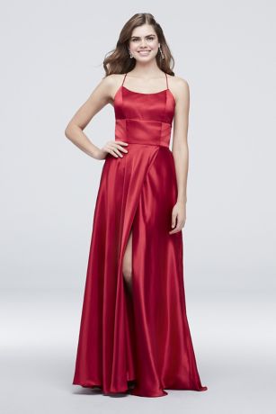 betsy and adam satin strappy back gown