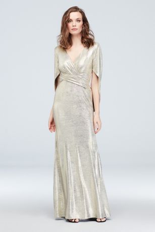 Picture of Metallic Accent Drape Sleeve Stretch Wrap Sheath