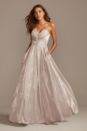 strapless silver gown