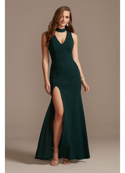 Plunging V-Neck Cutout Choker Dress with Slit - This body-hugging sheath is all about the dramatic
