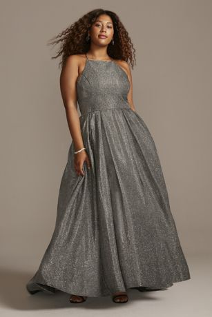 plus size long silver dress