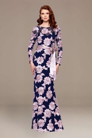 Picture of Long-Sleeve Floral Mesh Sheath Dress