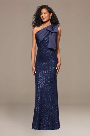 Picture of Sequin One-Shoulder Gown with Satin Bow