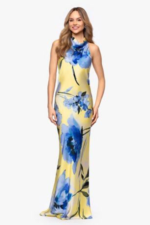 Picture of Draped Floral Print Charmeuse High Neck Dress