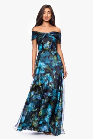 Picture of Twist Front Off-the-Shoulder Floral Organza A-Line