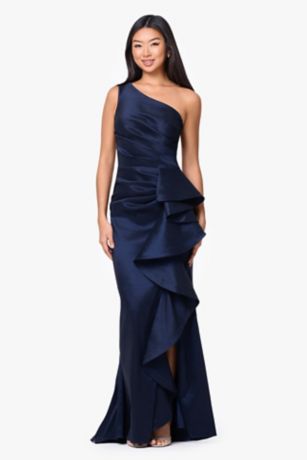 Picture of One-Shoulder Taffeta Ruffle Sheath Dress