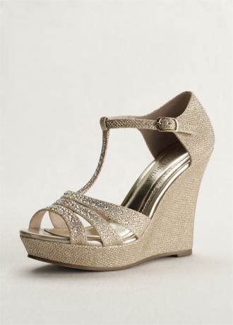 Glitter T Strap Wedge Sandal | David's Bridal