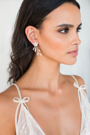 Picture of Opal, Swarovski and Sterling Floral Spray Earrings