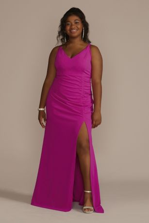 Picture of Crepe Spaghetti Strap Gown with Ruching